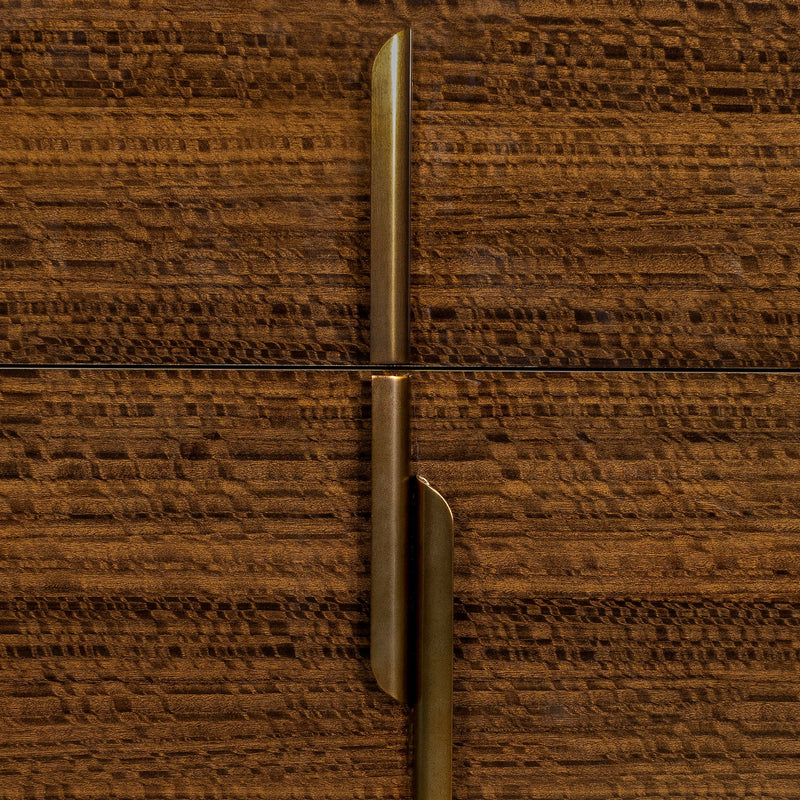 Michael Amini Pavira dresser with matching mirror, showcasing elegant wood finish and sleek design for bedroom storage.
