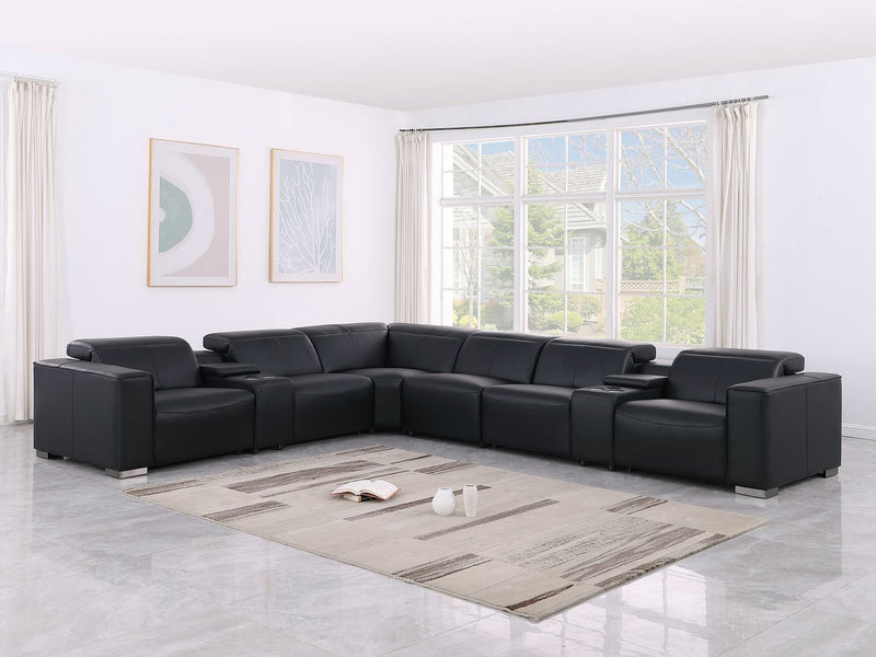 1208 - 8 Piece L Shaped Leather Sectional With 3 Power Recliners & Power Headrests - R&R Furniture Gallery (Fountain Valley, CA)