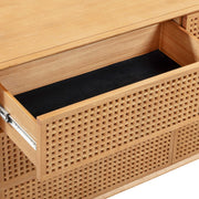 TOV Furniture Miles 6-drawer dresser in natural wood finish with sleek modern design and black metal handles.