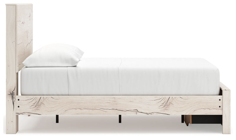 Signature Design by Ashley Lawroy panel bed with built-in storage drawers in a modern bedroom setting.