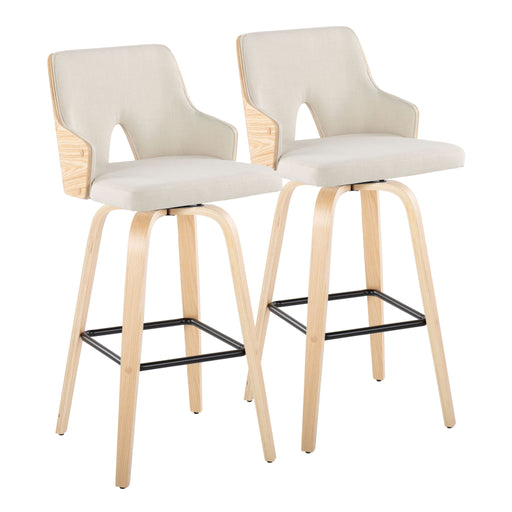 Pair of Lumi Source Stella contemporary fixed height barstools with swivel square footrests, featuring sleek modern design.