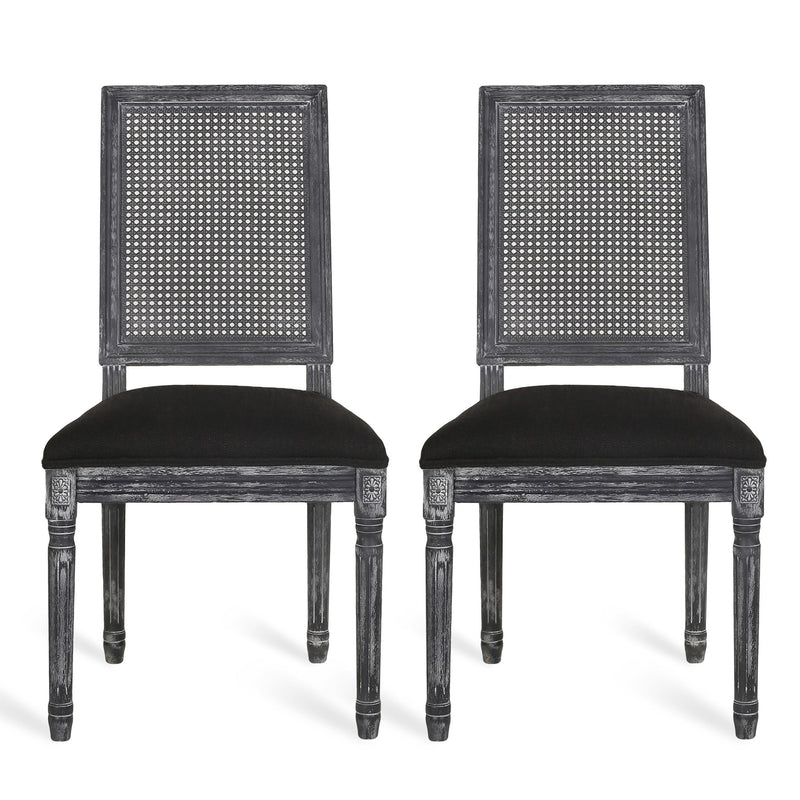 French Country Dining Chair With Rectangular Cane Backrest And Smooth Upholstered Seating - R&R Furniture Gallery (Fountain Valley, CA)