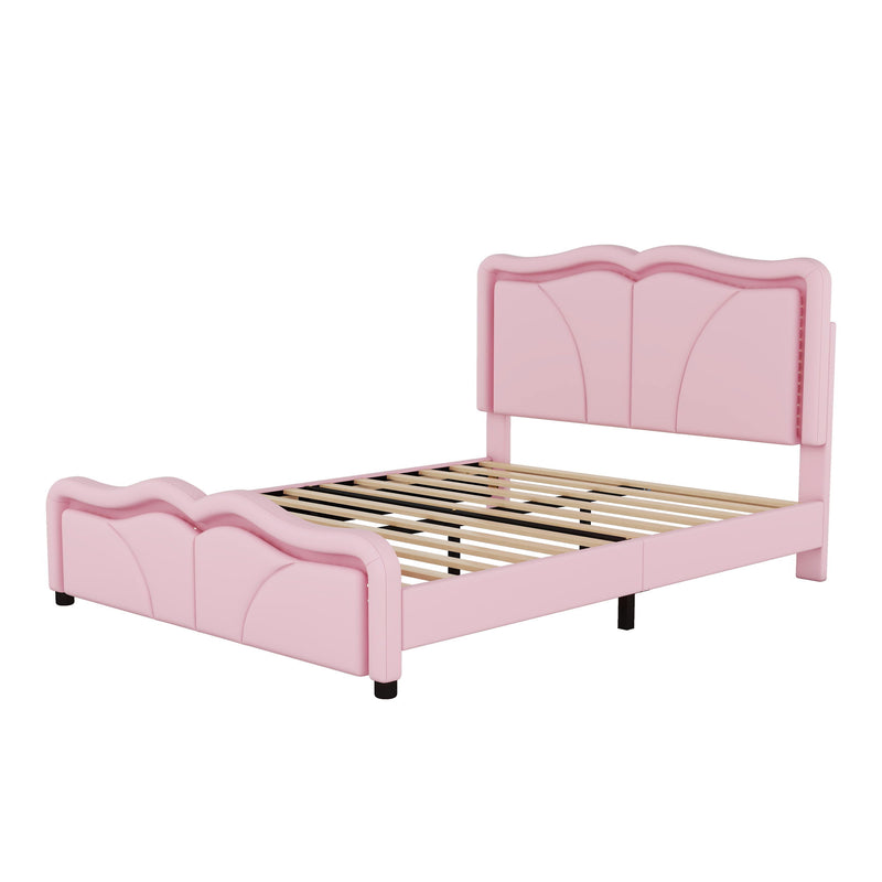 Upholstered Platform Bed & Curve Shaped And Height Adjustable Headboard, LED Light Strips - R&R Furniture Gallery (Fountain Valley, CA)