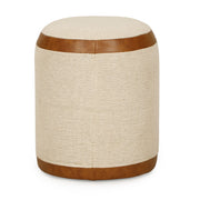 Huche - Cotton Jute and Vegan Leather Oval Ottoman - Natural - R&R Furniture Gallery (Fountain Valley, CA)