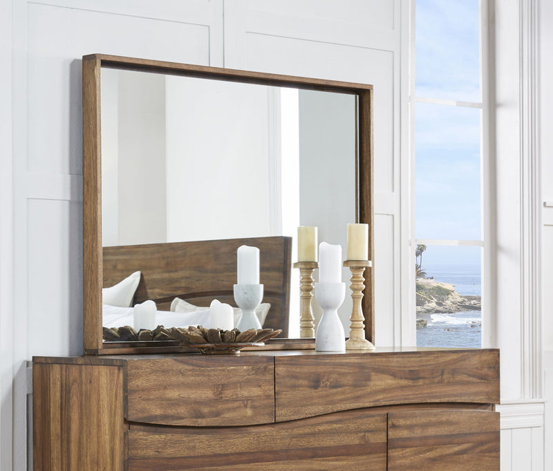 Modus Ocean Solid Wood Floating Glass Mirror in natural Sengon with sleek, modern design and clear reflective surface.