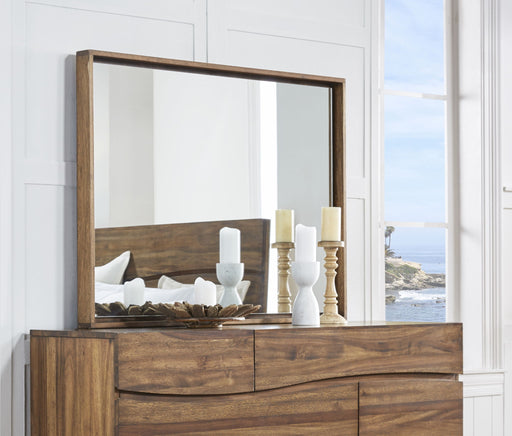 Modus Ocean Solid Wood Floating Glass Mirror in natural Sengon with sleek, modern design and clear reflective surface.