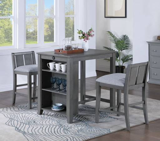 Graham - 3 Piece Small Space Counter Height Dining Table With Shelves And 2 Chairs (Set of 3) - R&R Furniture Gallery (Fountain Valley, CA)
