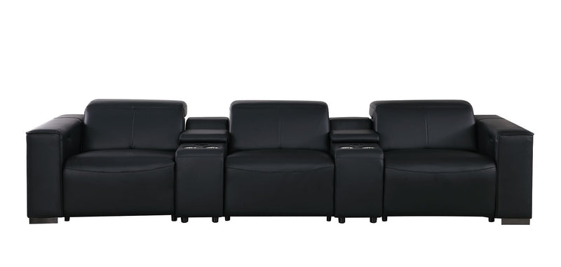 1208 - Leather Sofa With 3 Power Recliners And Two Storage Consoles