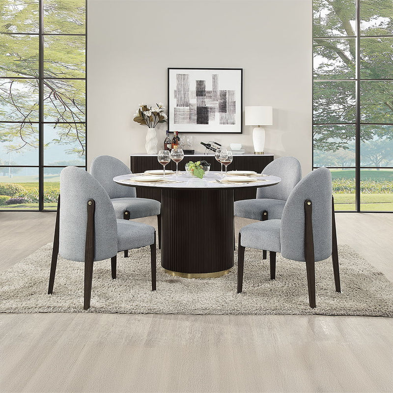 Clayten - Round Dining Table With Marble - White Natural Marble Top & Espresso - R&R Furniture Gallery (Fountain Valley, CA)