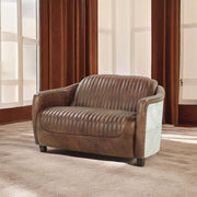 Brancaster - Loveseat - Retro Brown Top Grain Leather & Aluminum - R&R Furniture Gallery (Fountain Valley, CA)