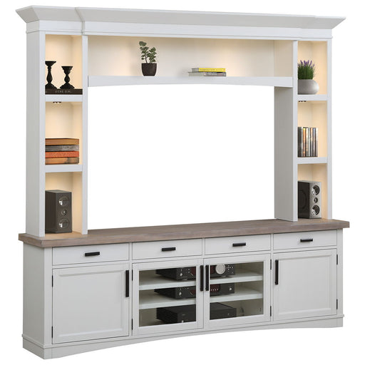 Americana Modern - TV Console with Hutch and LED Lights - R&R Furniture Gallery (Fountain Valley, CA)