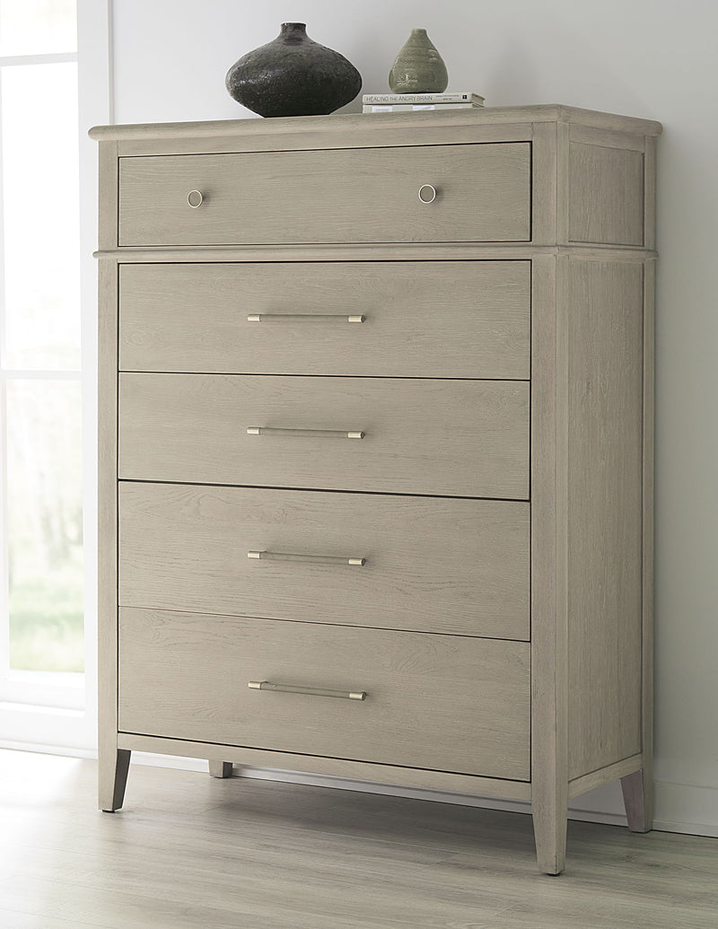 Camden Five Drawer Oak Wood Chest in Chai - R&R Furniture Gallery (Fountain Valley, CA)