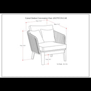 Simpli-Home Carmel outdoor conversation arm chair in Sand Drift color, featuring cushioned seating for patio or garden use.
