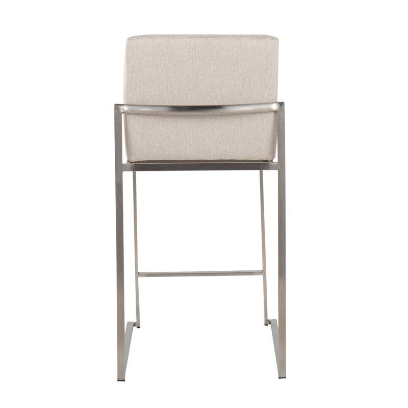 Lumi Source Fuji contemporary high back counter stool with functional design, featuring wooden legs and a cushioned seat.