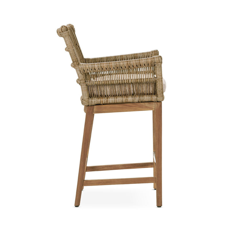 Classic Home Valerie counter height stool with wooden legs and cushioned seat for kitchen or bar area.