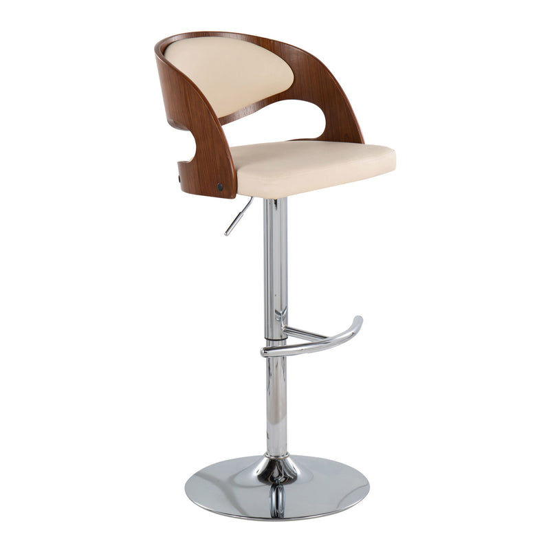 Lumi Source Pino mid-century modern adjustable barstools with swivel and rounded T-footrest, set of 2, featuring sleek wood and metal design.
