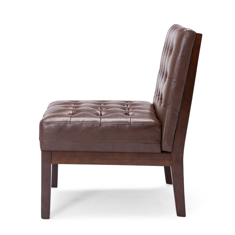 Dark brown Noble House contemporary accent armless chair with tufted waffle stitch upholstery, stylish and modern design.
