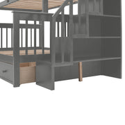 DreamHaus stairway bunk bed with built-in storage, guard rail, and sturdy wooden frame for bedroom sleep space.