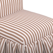 Gertrude striped linen dining side chair by TOV Furniture with wooden legs and cushioned seat, showcasing a modern, stylish design.