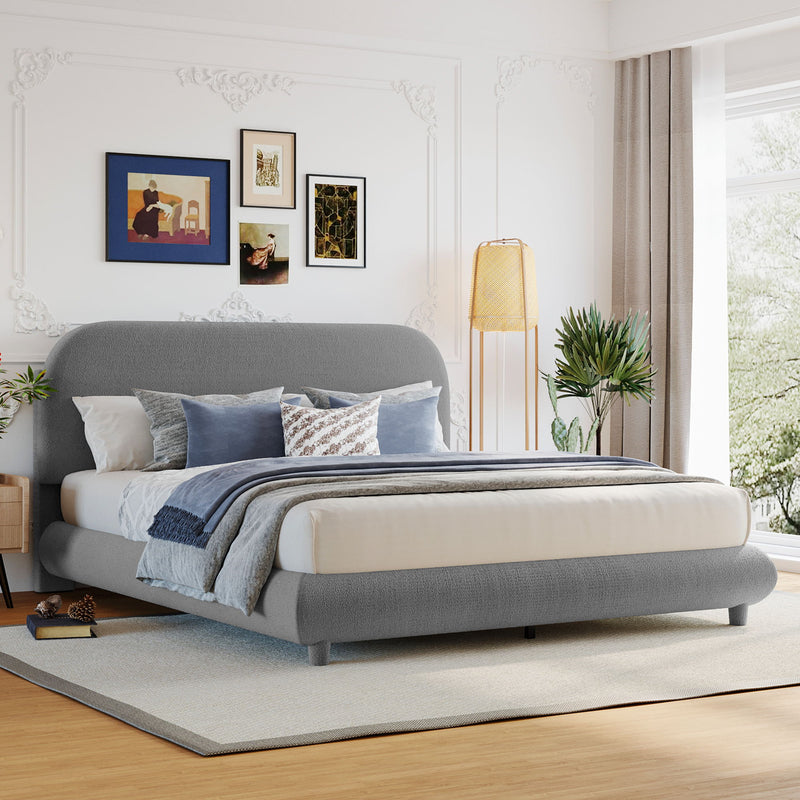 Upholstered Platform Bed With Thick Solid Frame And Stylish Curve-Shaped Design - R&R Furniture Gallery (Fountain Valley, CA)