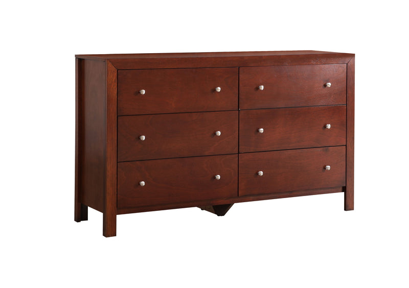 Cherry wood Summit dresser by Glory Furniture with multiple drawers and sleek design, ideal for bedroom storage.