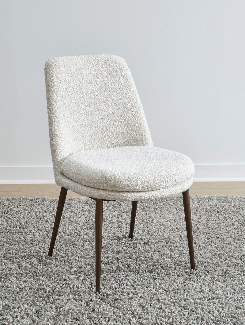 Wyatt Upholstered Dining Chair in Ricotta Boucle and Bronze Metal