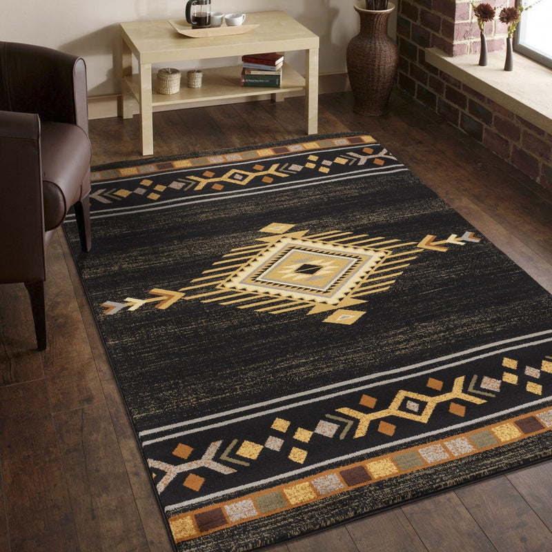 Tribes - 7'10" X 10'3" Southwest Area Rug - Black - R&R Furniture Gallery (Fountain Valley, CA)