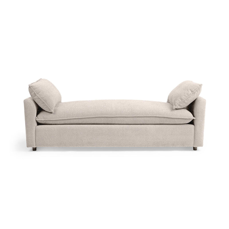 Classic Home Caplan backless sofa daybed with plush cushions and sleek wooden legs, ideal for modern living spaces.