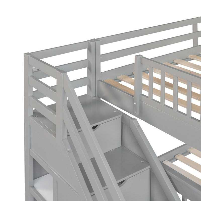 Solid L Shaped Bunk Bed With 3 Drawers, Ladder And Staircase - R&R Furniture Gallery (Fountain Valley, CA)