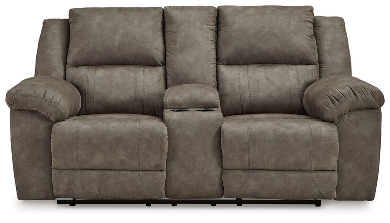 Laresview - Dbl Reclining Loveseat with Console - Fossil - R&R Furniture Gallery (Fountain Valley, CA)