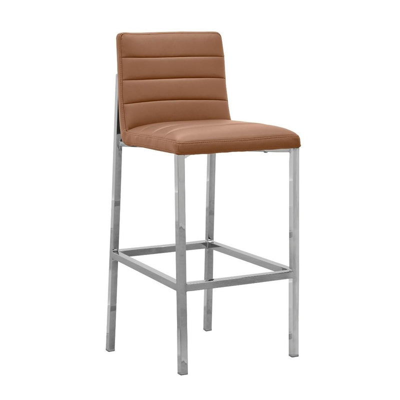 Modus Amalfi metal back bar stool with cognac leather upholstery and sleek design, ideal for modern bar or kitchen setups.