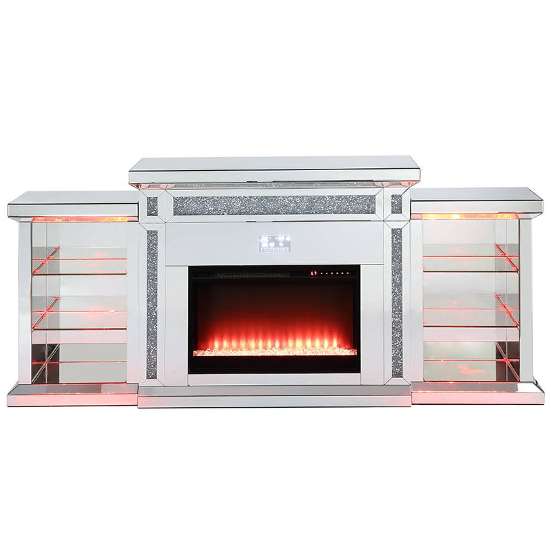 Noralie - Fireplace With LED & Bluetooth - Mirrored & Faux Diamonds