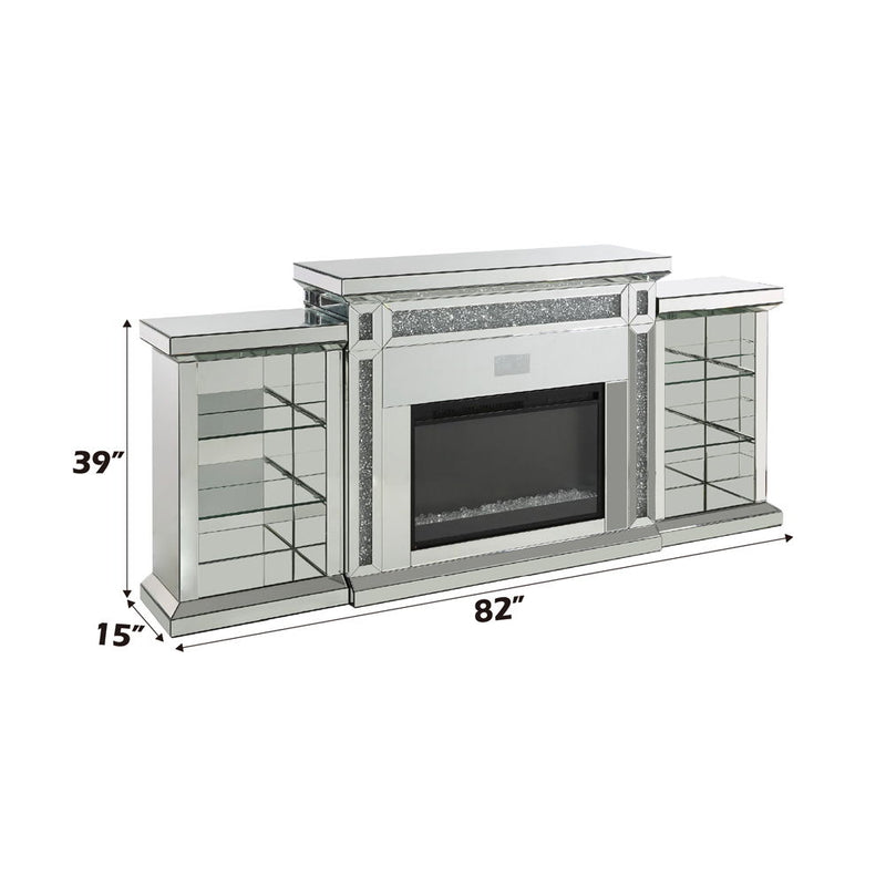 Noralie - Fireplace With LED & Bluetooth - Mirrored & Faux Diamonds