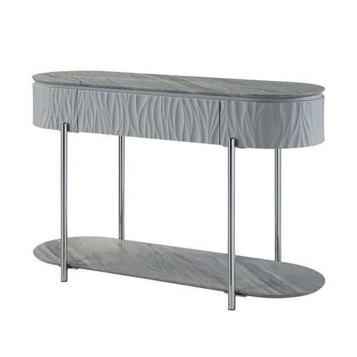 Yukino - Sofa Table - Gray High Gloss & Chrome - R&R Furniture Gallery (Fountain Valley, CA)