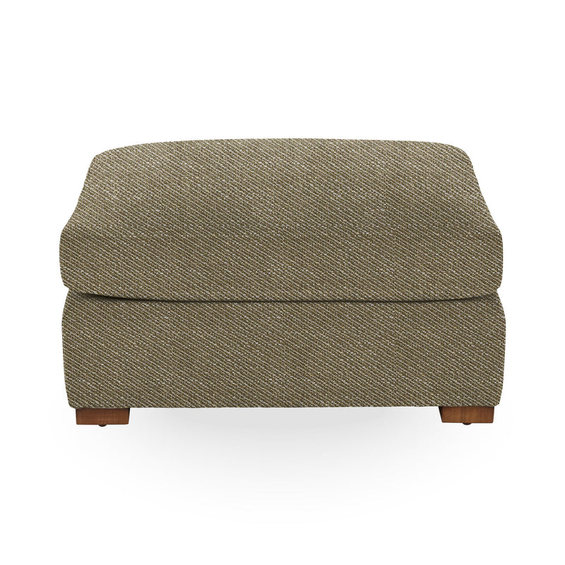 Classic Home Audrey upholstered ottoman with plush fabric, featuring a rectangular shape and stylish design for living room decor.