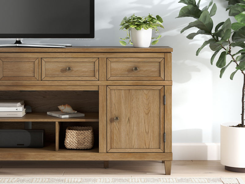 Sharlance - XL TV Stand With Fireplace Option - Light Brown - R&R Furniture Gallery (Fountain Valley, CA)