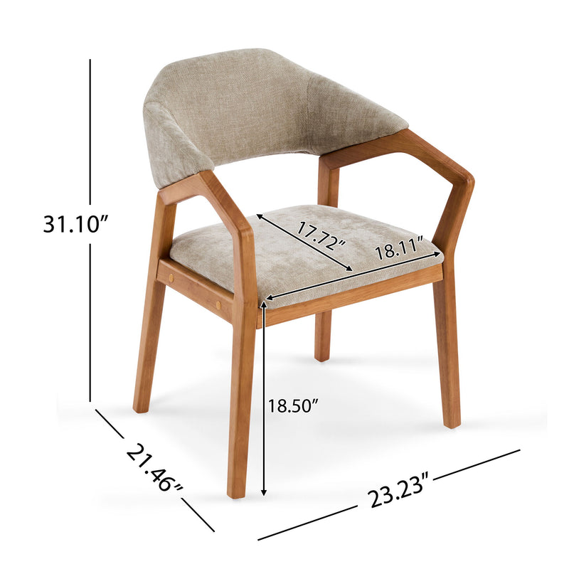 Indoor Upholstered Dining Chair (Set of 2) With Sturdy Frame And Ergonomic Curved Backrest - Oatmeal / Teak - R&R Furniture Gallery (Fountain Valley, CA)