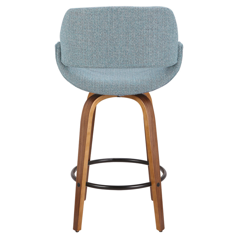 Lumi Source Fabrico mid-century modern counter stool with inviting design, 24-27 inch height, featuring wooden legs and a cushioned seat.