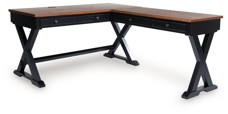 Wildenauer - 4 Pc. - Home Office Desk And Return, Swivel Desk Chair, Bookcase - Brown / Black - R&R Furniture Gallery (Fountain Valley, CA)