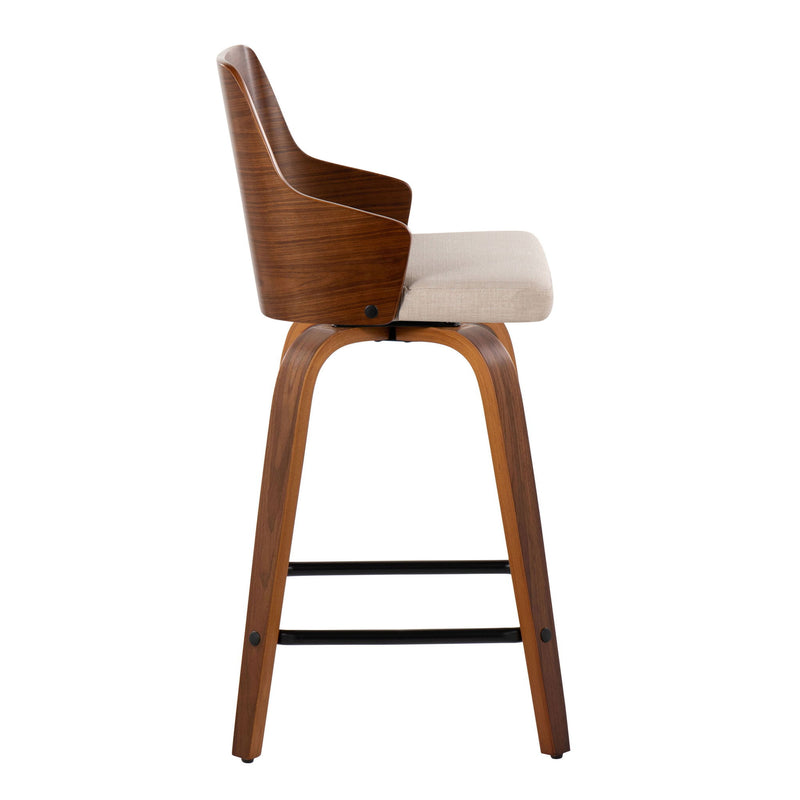Lumi Source Ariana mid-century modern counter stool set of 2 with wooden legs and upholstered seats, stylish and comfortable for kitchen counters.