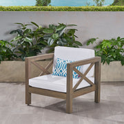 Noble House Brava mid-century modern arm chair with water-resistant cushions, featuring sleek design and comfortable seating.