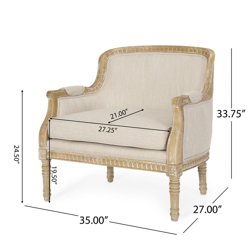 Noble House Style Club Arm Chair with plush upholstery and wooden legs, ideal for living room or lounge decor.