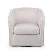 Noble House modern upholstered swivel club chair with nailhead trim, featuring a plush seat and stylish design.