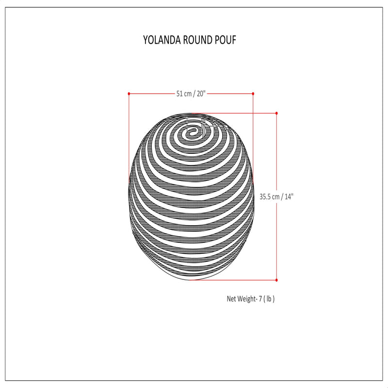 Simpli-Home Yolanda round accent pouf in natural fabric, soft textured top, suitable for living room or bedroom decor.