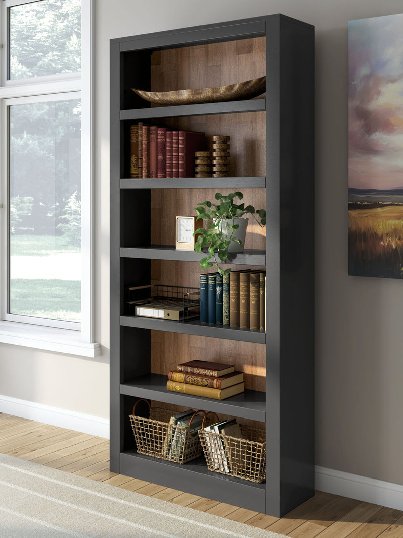 Wildenauer - 4 Pc. - Home Office Desk And Return, Swivel Desk Chair, Bookcase - Brown / Black - R&R Furniture Gallery (Fountain Valley, CA)