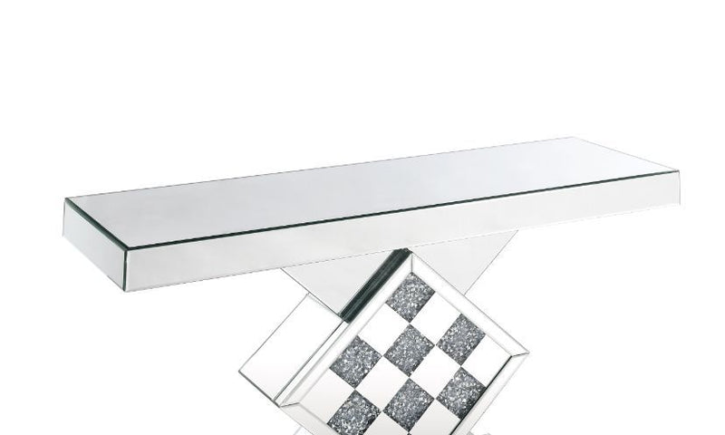 Noralie - 47" X 14" Console Table - Mirrored & Faux Diamonds - R&R Furniture Gallery (Fountain Valley, CA)