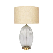 Aurora - Ribbed Lamp Base Clear Table Lamp Large Linen Shade - Beige / Clear / Gold - R&R Furniture Gallery (Fountain Valley, CA)