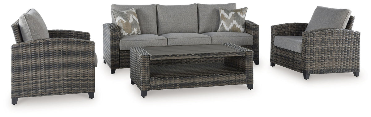 Oasis Court - Sofa, Chairs, Table Set (Set of 4) - Gray - R&R Furniture Gallery (Fountain Valley, CA)
