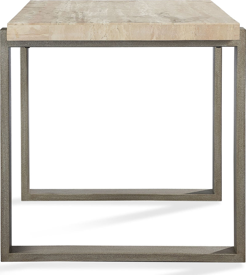 Ariela Natural Travertine End Table with Bronze Metal Base