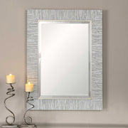 Gray wooden wall mirror by Uttermost, Belaya design with a sleek frame, suitable for modern or rustic decor.